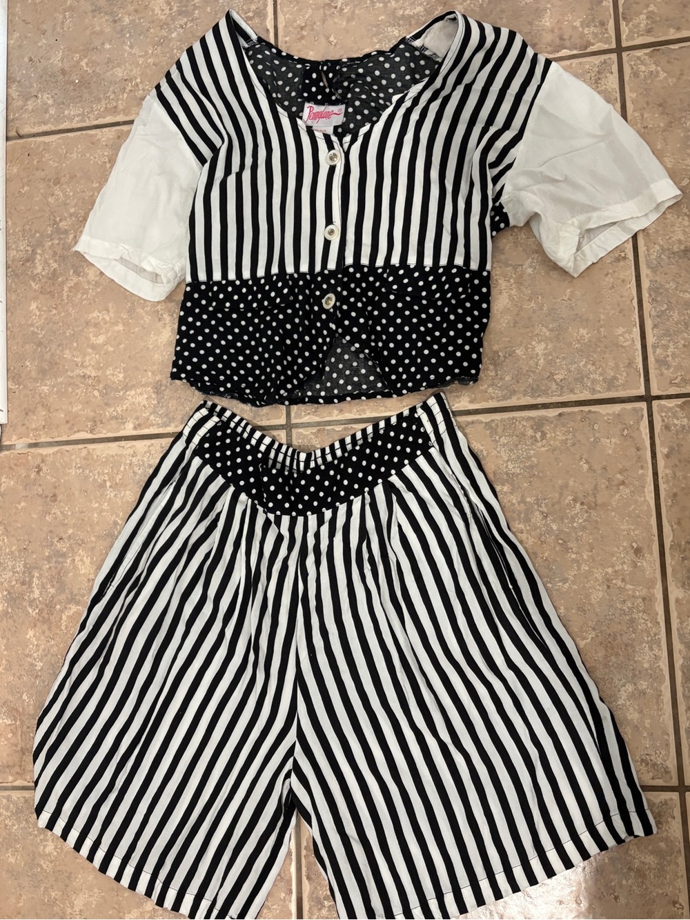 Vintage Black & White Striped & Polka Dot Two-Piece Set
